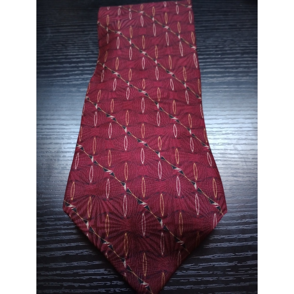 Bill Blass Black Label Silk Necktie Burgundy Geometric Medallion Classic Wide...